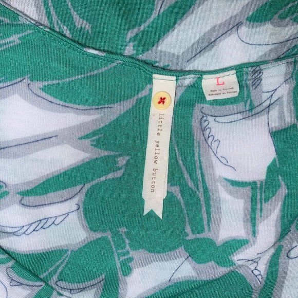 Anthropologie Little Yellow Button Ruched Side Ruffle Print Long Knit Top Tee - Picture 10 of 11